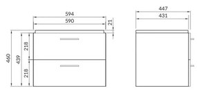 Set dulap baie suspendat Lara 2 sertare cu lavoar Cersanit Como inclus, 60 cm, gri 600x450 mm