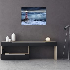 Tablou pe sticlă - Far pe stâncă (70x50 cm)