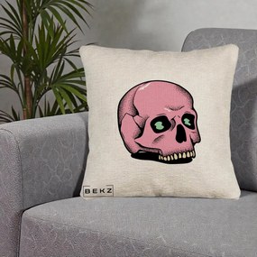 Perna Decorativa Craniu Roz Tatoo Art Halloween, 40x40 cm, Bej Canapea, Husa Detasabila, Perna Inclusa, BEKZ®