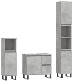 3190233 vidaXL Set mobilier de baie, 3 piese, gri beton, lemn compozit