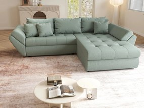 Colțar extensibil dumonde cu ladă de depozitare si sezut confortabil din spuma high-density, Loana Enjoy Mint II 270x185 cm