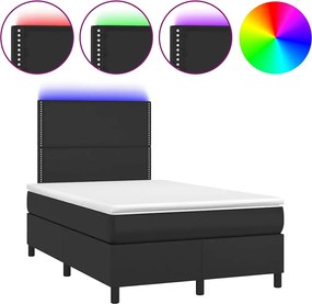 vidaXL Pat box spring cu saltea și LED, negru, 120x190 cm, piele eco