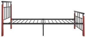 Cadru de pat, 90x200 cm, metal si lemn masiv de stejar Maro inchis, 90 x 200 cm