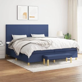 vidaXL Pat box spring cu saltea, albastru, 200x200 cm, textil