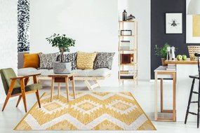 Covor ECO SISAL BOHO MOROC Caro 22312 franjuri - două niveluri de lână galben / cremă, covor reciclat