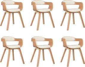 vidaXL Scaun de bucătărie, 6 buc., crem piele ecologică și lemn curbat
