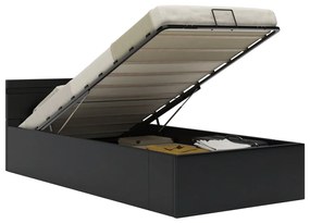 Cadru pat hidraulic cu lada LED negru 90x200 cm piele ecologica Negru, 90 x 200 cm