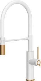 Baterie bucatarie cu pipa flexibila Quadron Unique Q-Line Slim Gemma alb - cupru