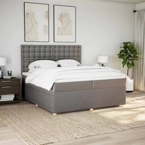 vidaXL Pat box spring cu saltea, gri taupe, 200x200 cm, textil