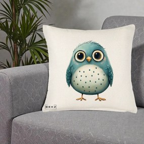 Perna Decorativa Pasare Teal cu Buline Teal, 40x40 cm, Crem Reliefat, Husa Detasabila, Perna Inclusa, BEKZ®