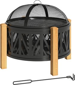 Outsunny Cuva pentru foc 2-in-1 Ø75 x 58 cm Vatră cu protecție la scântei Cârlig de întreținere Grătar Negru | Aosom Romania