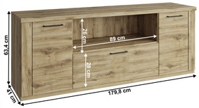 Comoda TV 2D1S 180, stejar navarra, DORSI