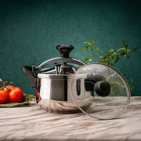 Oala sub presiune Rosberg R51311A7, 7 litri, 2 capace, Inductie, Fund cu trei straturi, Inox