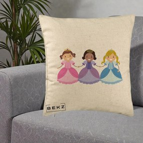 Perna Personalizata Printese Diverse Ilustratie, 40x40 cm, Bej, Husa Detasabila, Perna Inclusa, BEKZ®