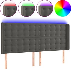 vidaXL Tăblie de pat cu LED, gri închis, 203x16x118/128 cm, catifea