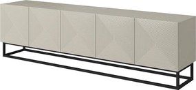 Comodă TV Asha 200 cm cu partea frontală striat și cadru metalic negru – bej cashmere