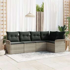 vidaXL Set canapea grădină 5 piese, cu perne, gri deschis, poliratan