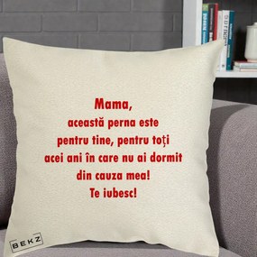 Cadou pentru Mama - Perna Personalizata Perna pentru Mama, 40x40 cm, Ecru, Husa Detasabila, Perna Inclusa, BEKZ®
