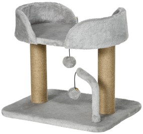 PawHut Arbore de pisici cu zgâriere design cu 2 jucării mărgea atârnate 2 stâlpi de iută platformă de pluș iută 48 x 38 x 42 cm gri | Aosom Romania