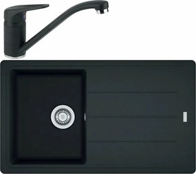 Set chiuveta bucatarie compozit Franke Basis 1 cuva cu picurator 86x50 cm finisaj negru mat cu baterie Novara Plus