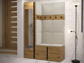 Mobilier hol Tovenaz X (Stejar artisan + Negru + Bej) (cu oglindă). 1104796