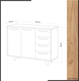 Dulap multifunctional, Hanah Home, Waga, 100x82x35 cm, Stejar / Alb