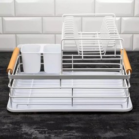 Suport pentru vase pe două niveluri, din oțel, plastic și lemn, alb – KINGHoff KH-1798