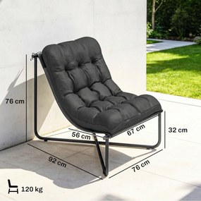 Outsunny Fotoliu lounge outdoor, fotoliu ergonomic de grădină cu pernă prietenoasă pielii, șezut lat, cadru din oțel, gri închis | Aosom Romania