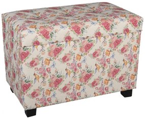 Pouf shabby chic, roz, cu imprimeu floral și păsări, 60x36x43 cm