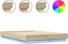 vidaXL Cadru de pat cu lumini LED, stejar sonoma, 120x190 cm