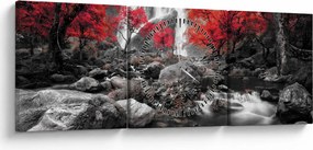 Tablou - Cascade în peisajul de toamnă (cu ceas) (90x30 cm)