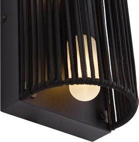 Lampă de perete Japandi neagră cu frânghie IP44 - Jayla