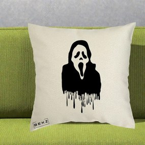 Perna Personalizata Halloween Ghostface Scream Picurand, 40x40 cm, Ecru, Husa Detasabila, Perna Inclusa, BEKZ®
