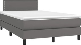 vidaXL Pat box spring cu saltea, gri, 120x190 cm, piele ecologică