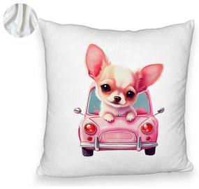 Perna Decorativa Fluffy, Model Chihuahua Love, 40x40 cm, Alba, Husa Detasabila, Burduf