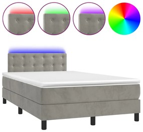 3134633 vidaXL Pat cu arcuri, saltea și LED, gri deschis, 120x200 cm, catifea