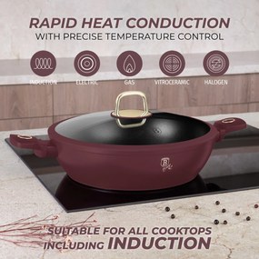 Cratita cu capac 30 cm 4,5L Leonardo Collection Berlinger Haus BH 8039, visiniu mat, mancarea nu se lipeste, compatibila cu inductie