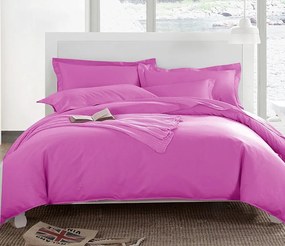 Lenjerie de pat pentru o persoana cu husa elastic pat si fata perna dreptunghiulara, Levi, bumbac ranforce, gramaj tesatura 120 g mp, roz