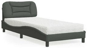 vidaXL Pat cu saltea, gri închis, 90x190 cm, textil