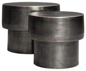 Set 2 masute laterale din metal, cu aspect vintage, Drum