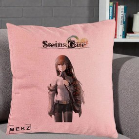 Perna Personalizata Steins Gate Kurisu Makise Anime, 40x40 cm, Roz, Husa Detasabila, Perna Inclusa, BEKZ®