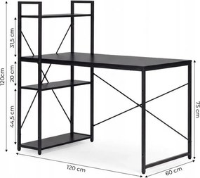 Birou cu raft LOFTY 120x60 cm, negru