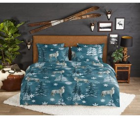 Lenjerie de pat albastru petrol din flanelă pentru pat dublu/extinsă 200x220 cm Midnight – Good Morning