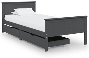 3060770 vidaXL Cadru pat cu 2 sertare, gri închis, 100x200 cm, lemn masiv pin
