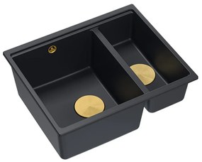 Chiuveta compozit incastrata Quadron Logan 150 negru carbon - auriu 56x46 cm