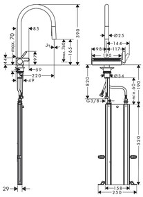 Baterie de bucatarie, Hansgrohe, Aquno Select M81 170, 3 jeturi, sBox, crom