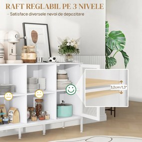 HOMCOM Dulap Modern de Depozitare cu Ușă din Plasă, 4 Compartimente Deschise și Raft Reglabil, 120x37x81.5 cm, Alb | Aosom Romania