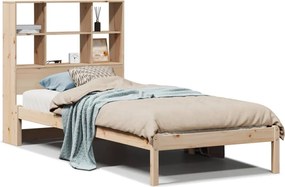 vidaXL Pat cu bibliotecă fără saltea, 90x200 cm, lemn masiv pin
