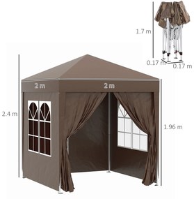 Outsunny Cort 2x2 m impermeabil cu 4 pereti detasabili, cort pliabil din metal si poliester cu husa de transport, alb