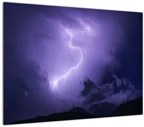 Tablou pe sticlă - cerul violet cu fulger (70x50 cm)